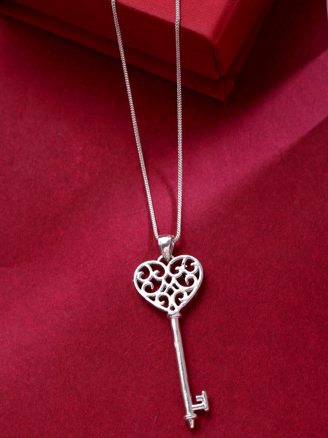 

VIRAASI Silver-Toned Brass Heart Key Design Pendant Chain