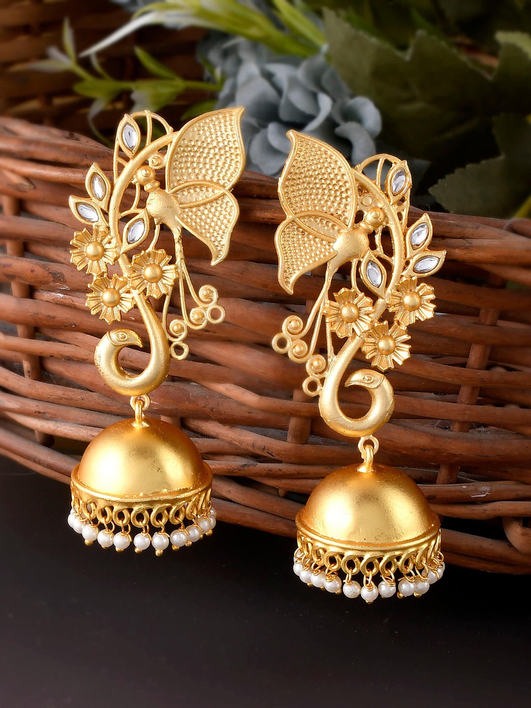 

Silvermerc Designs Gold-Toned Floral Jhumkas Earrings