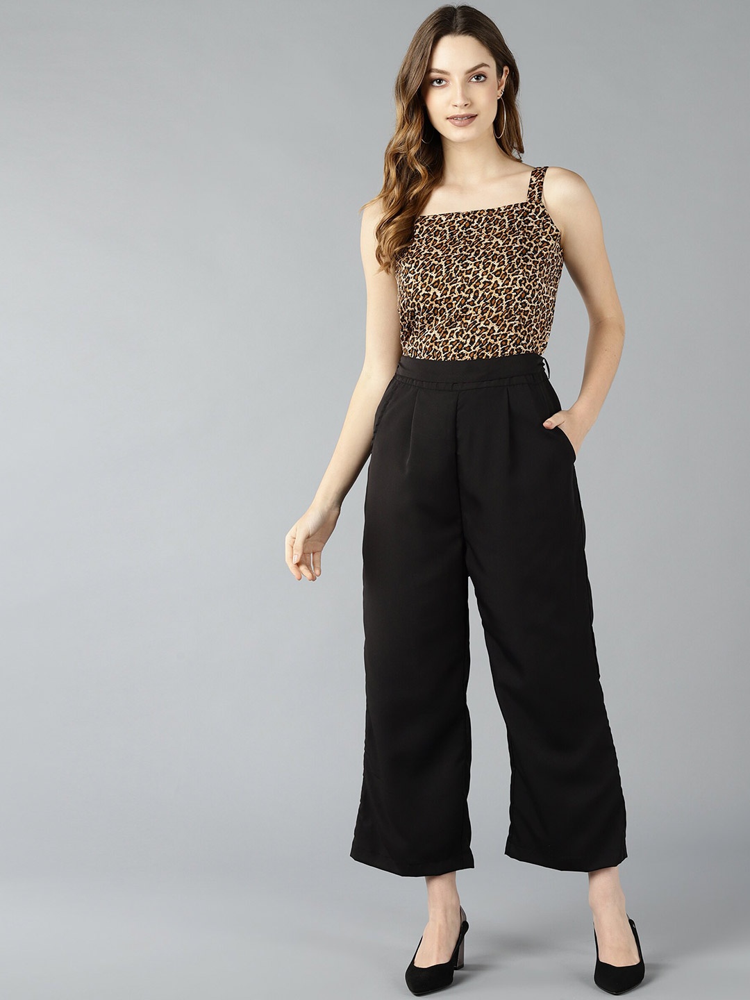 

ZNX Clothing Black & Brown Printed Basic Jumpsuit