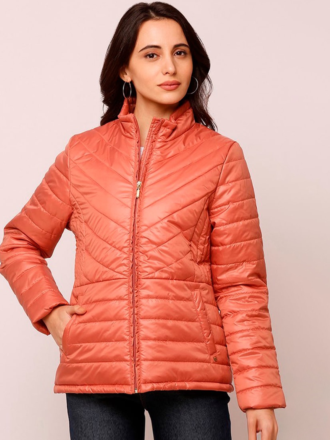 

SPYKAR Women Orange Longline Puffer Jacket