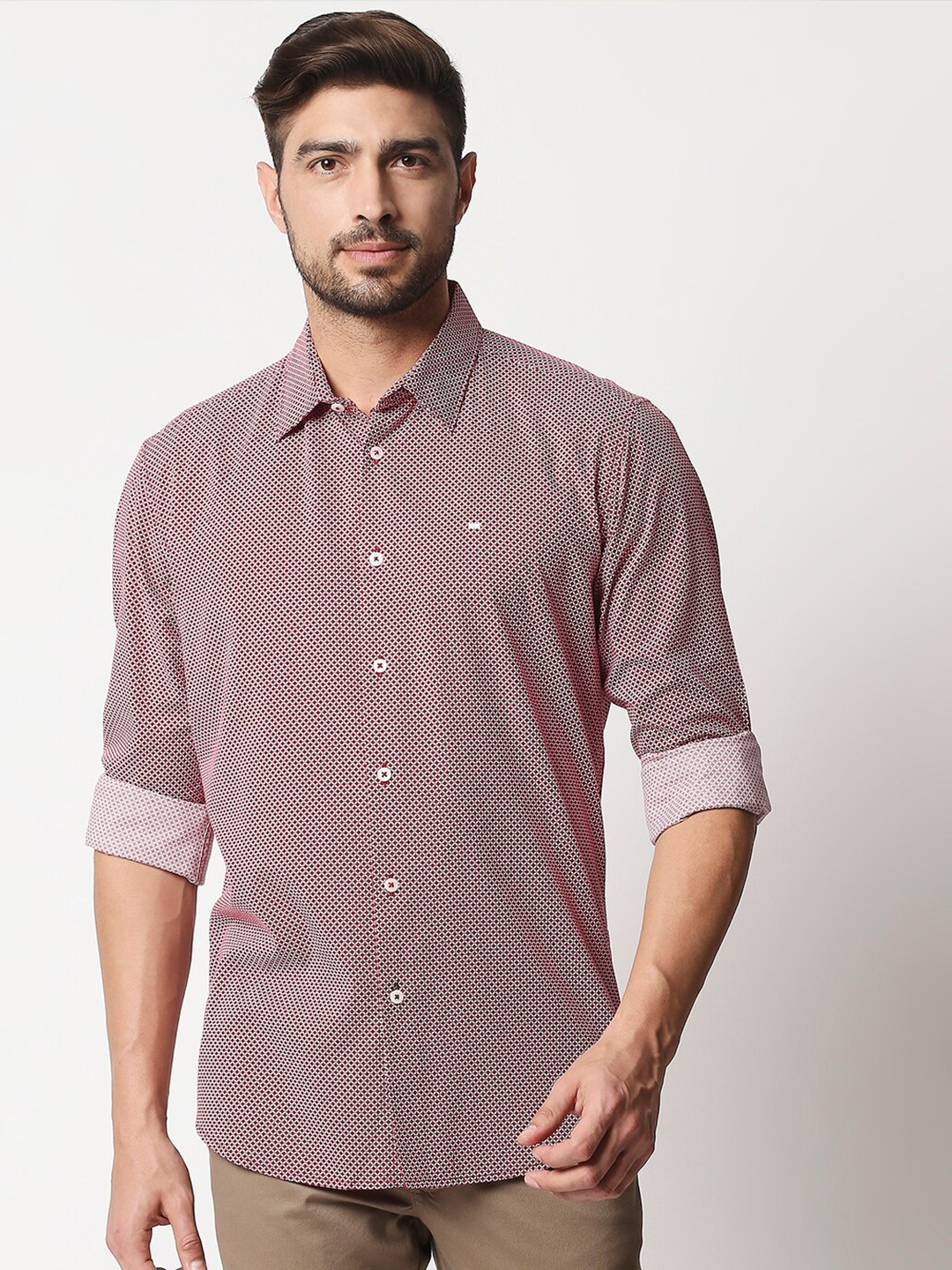 

Basics Men Red Slim Fit Printed Casual Shirt