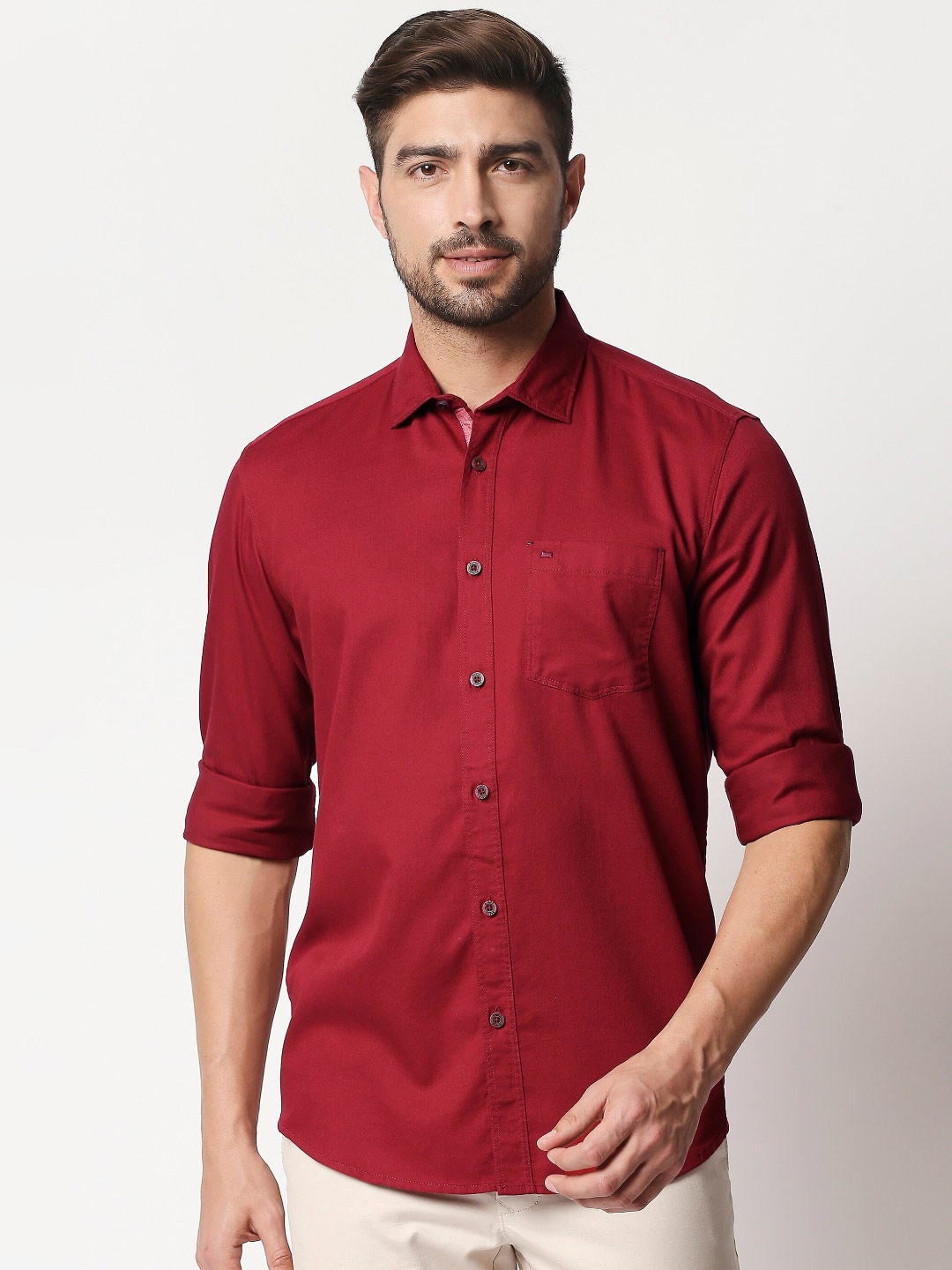 

Basics Men Red Slim Fit Cotton Casual Shirt