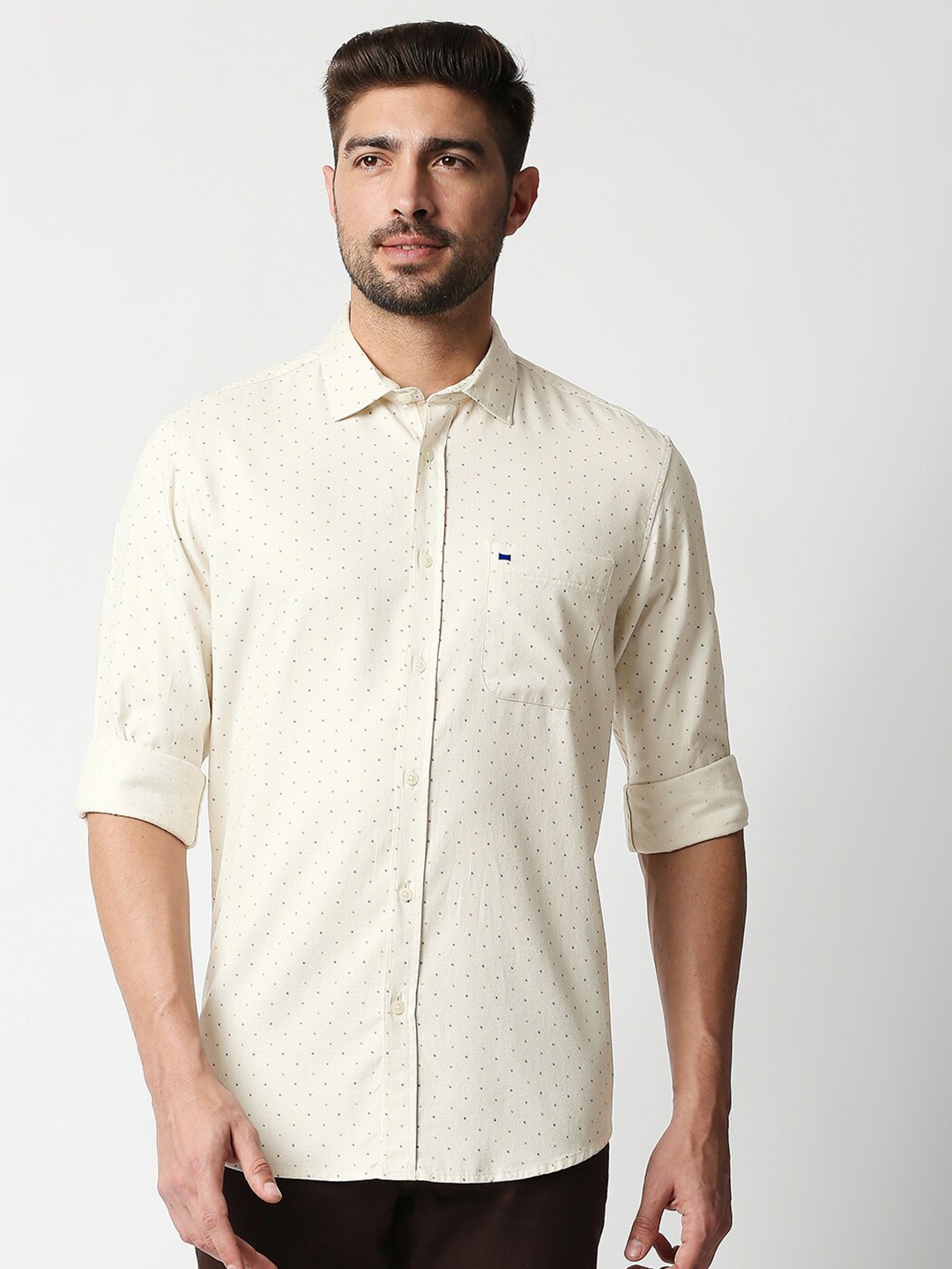 

Basics Men Beige Slim Fit Casual Shirt