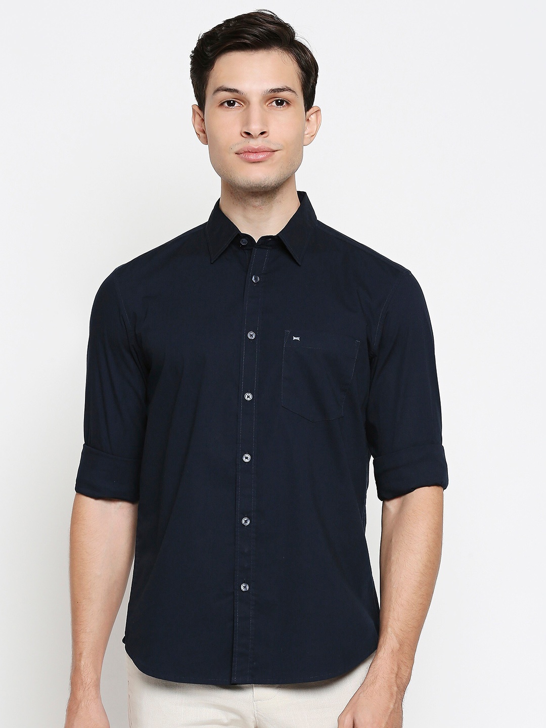 

Basics Men Navy Blue Slim Fit Casual Shirt