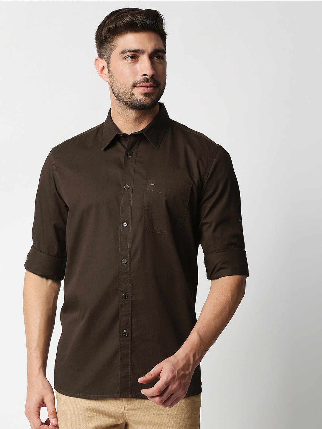 

Basics Men Brown Slim Fit Cotton Casual Shirt