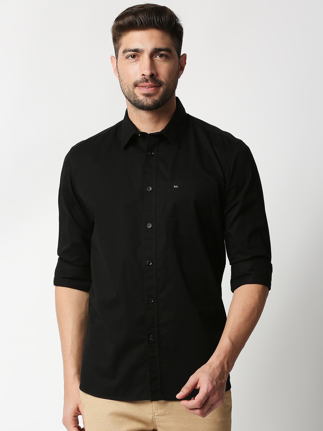 

Basics Men Black Slim Fit Cotton Casual Shirt