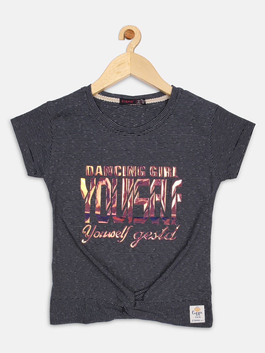 

Ziama Girls Navy Blue Print Extended Sleeves Top