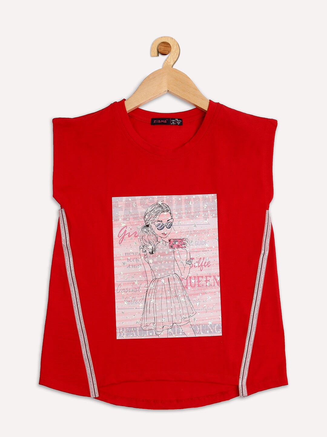 

Ziama Red & Pink Print Extended Sleeves Top