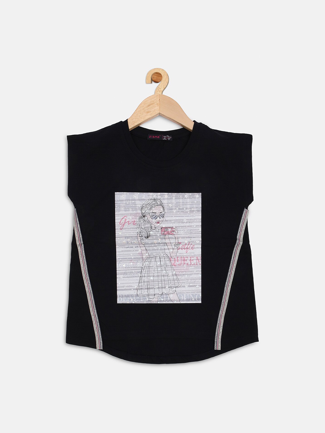 

Ziama Navy Blue Print Extended Sleeves Top