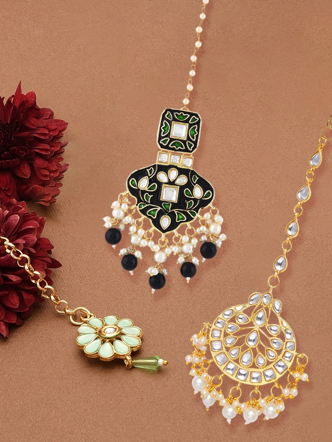 

Zaveri Pearls Set of 3 Gold Plated Maang Tikkas