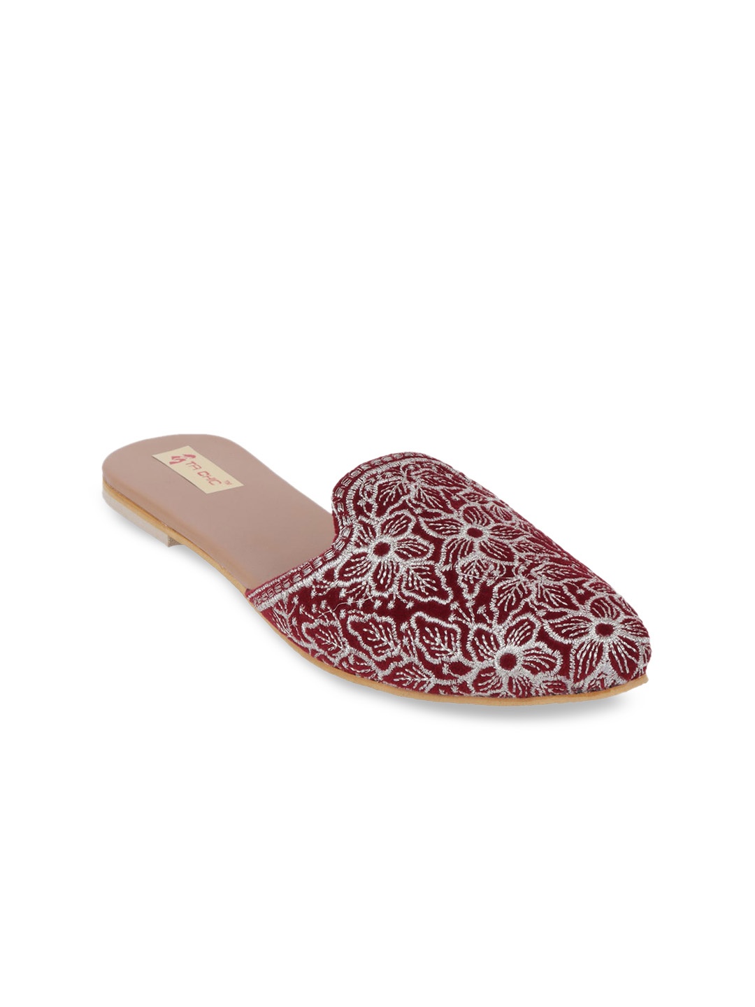 

Ta Chic Women Maroon Embroidered Leather Ethnic Mules Flats
