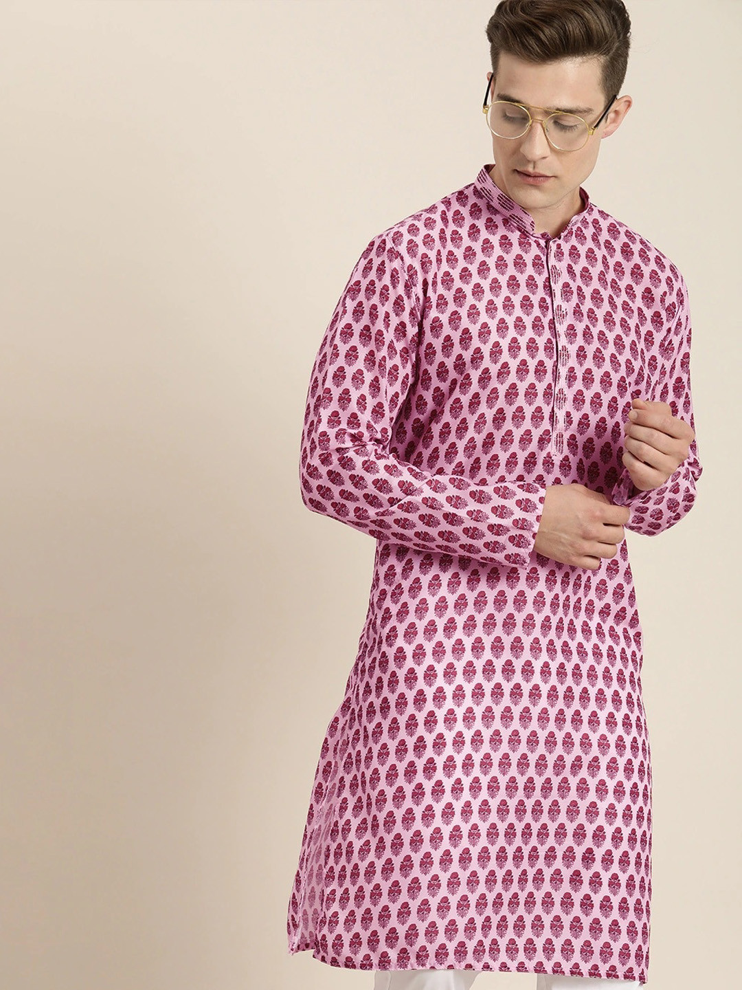 

VASTRAMAY Men Pink Ethnic Motifs Kurta