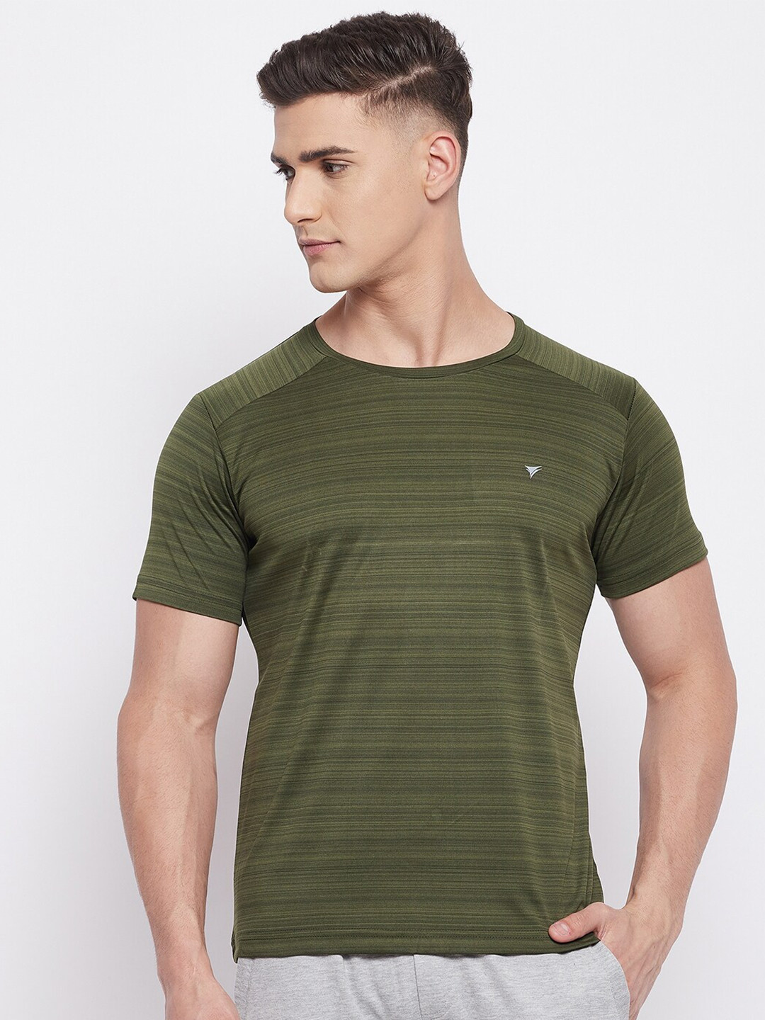 

NEVA Men Olive Green Striped T-shirt