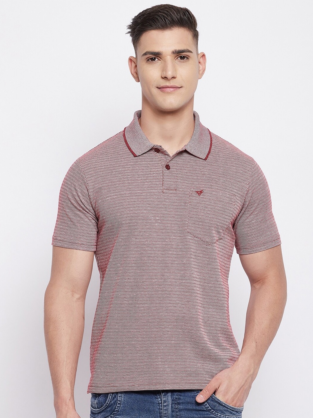 

NEVA Men Maroon Striped Polo Collar T-shirt