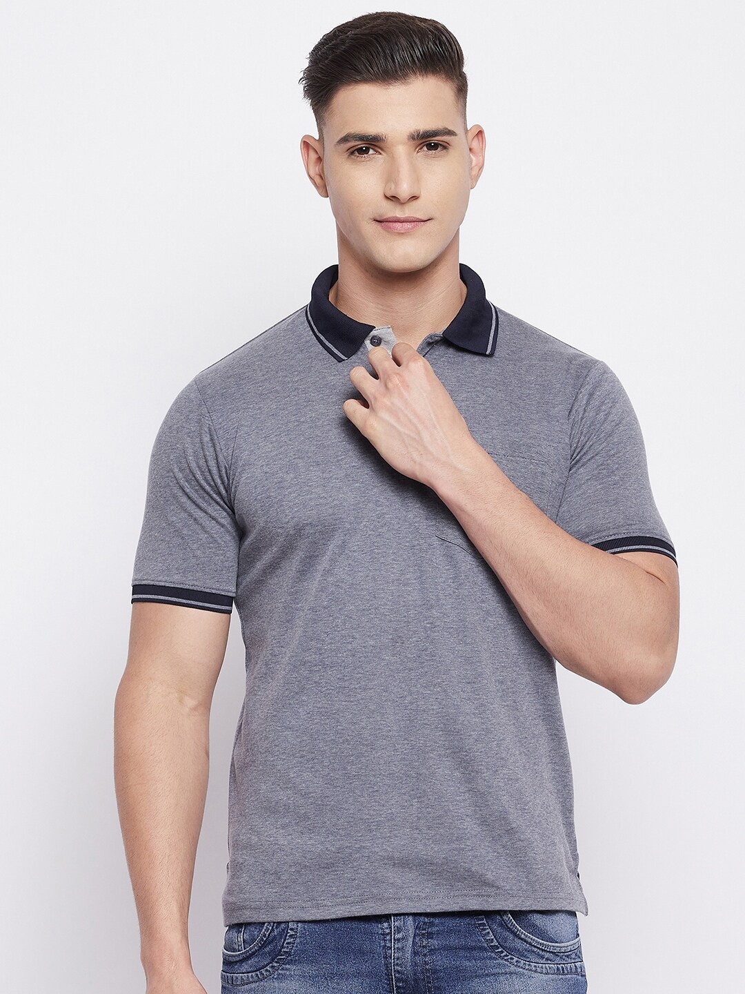 

NEVA Men Navy Blue Polo Collar Cotton T-shirt