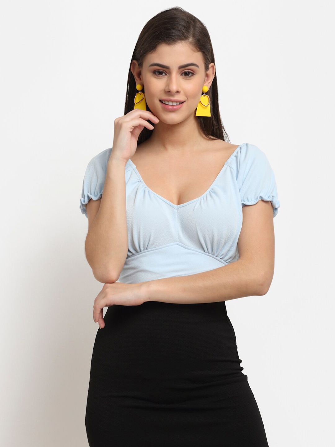 

ELEVANTO Blue Sweetheart Neck Crop Top
