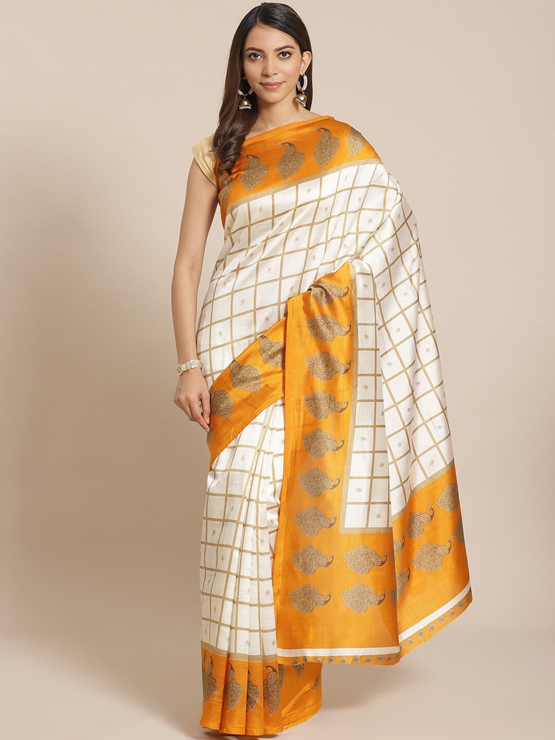 

AADVIKA Yellow & White Floral Art Silk Mysore Silk Saree