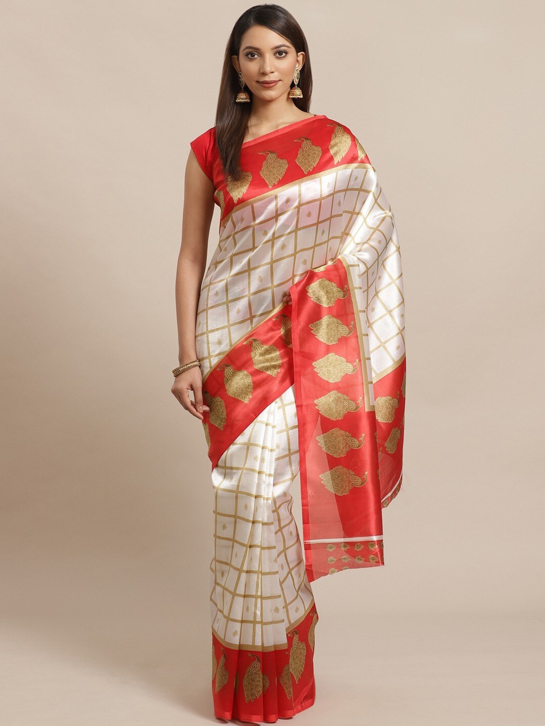 

AADVIKA Red & Beige Ethnic Motifs Art Silk Mysore Silk Saree