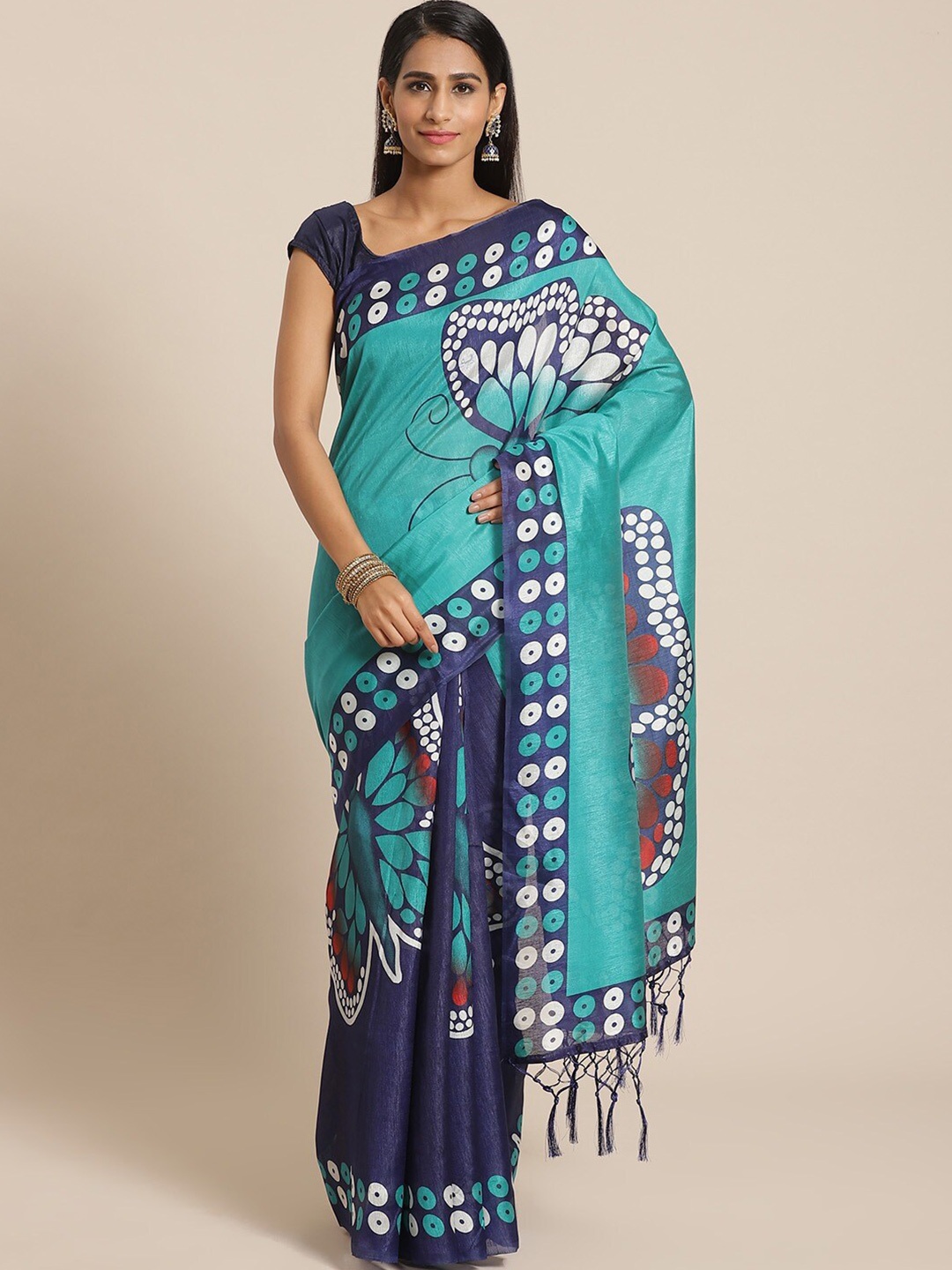

AADVIKA Green & Blue Printed Art Silk Mysore Silk Saree