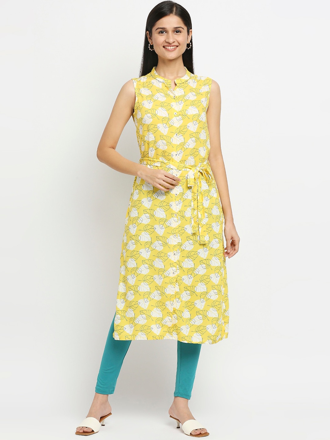 

Ethnicity Women Yellow & White Floral Printed Kurta