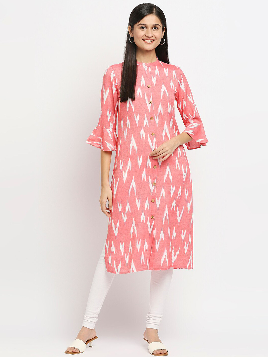 

Ethnicity Women Coral Flared Sleeves Kurta