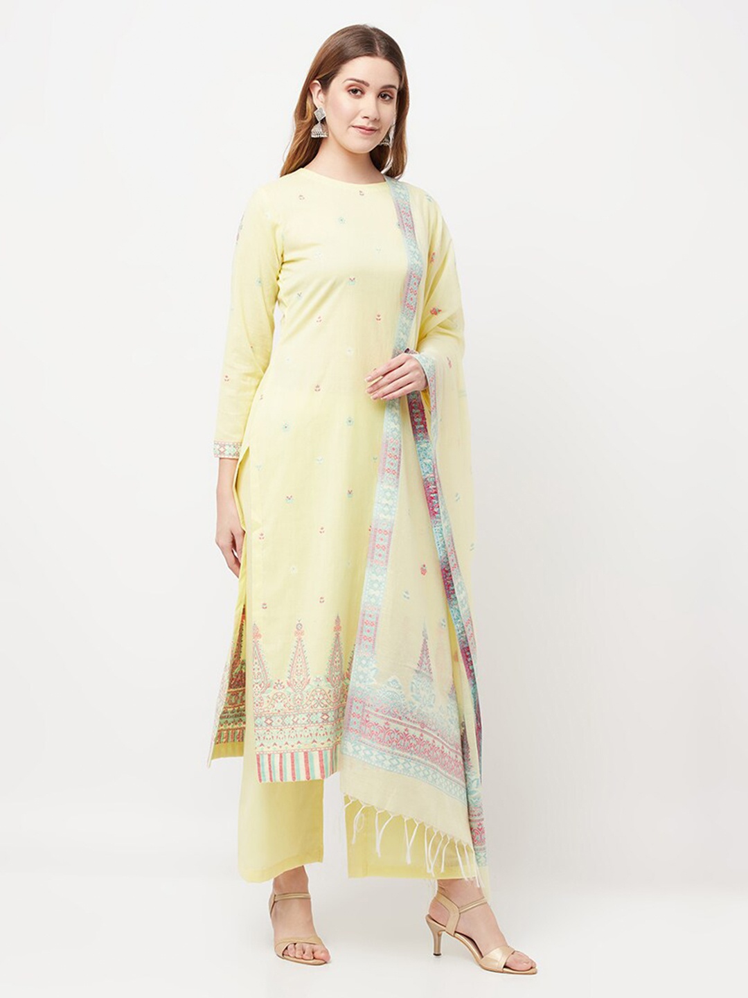 

Safaa Yellow & Blue Chikankari Embroidered Unstitched Dress Material