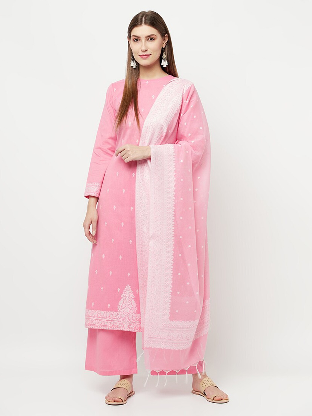 

Safaa Pink & White Woven Design Unstitched Dress Material