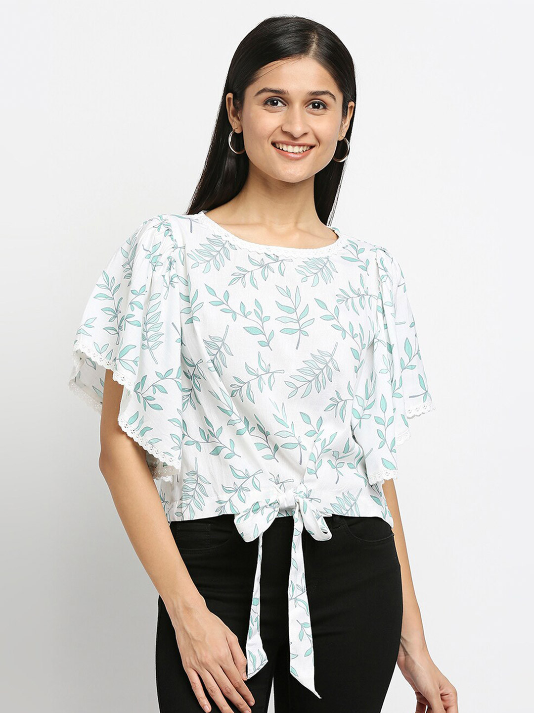 

Ethnicity Off White & Sea Green Print Top