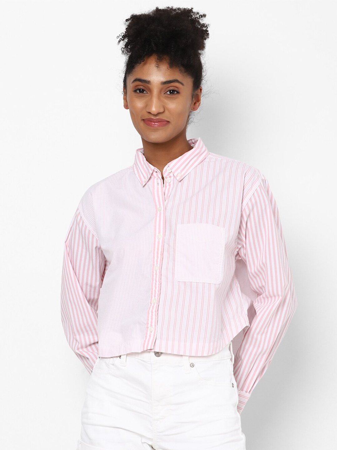 

AMERICAN EAGLE OUTFITTERS Women Pink Striped Casual Shirt