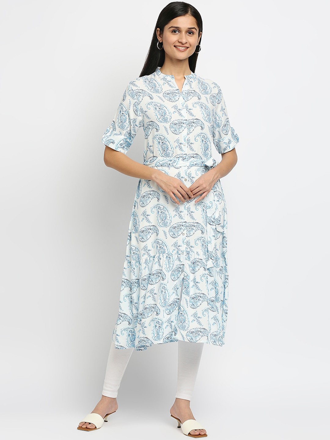 

Ethnicity Women Off White Floral Printed Chikankari Kurta