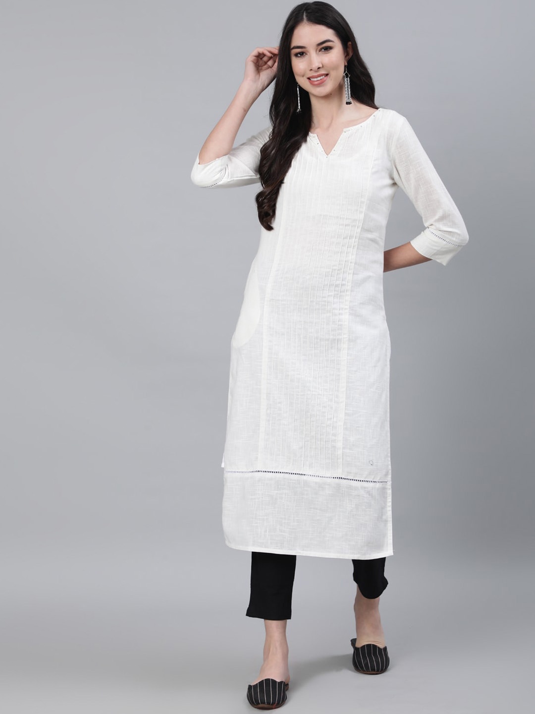 

Jaipur Kurti Cotton Pin Tucks Straight Kurta, White