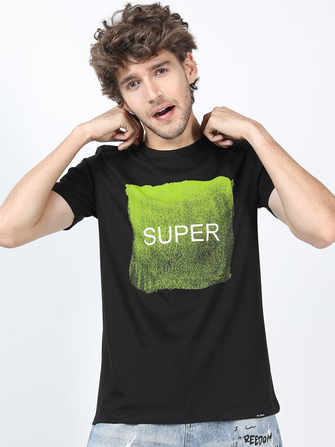 

HIGHLANDER Men Black Printed Slim Fit Cotton T-shirt