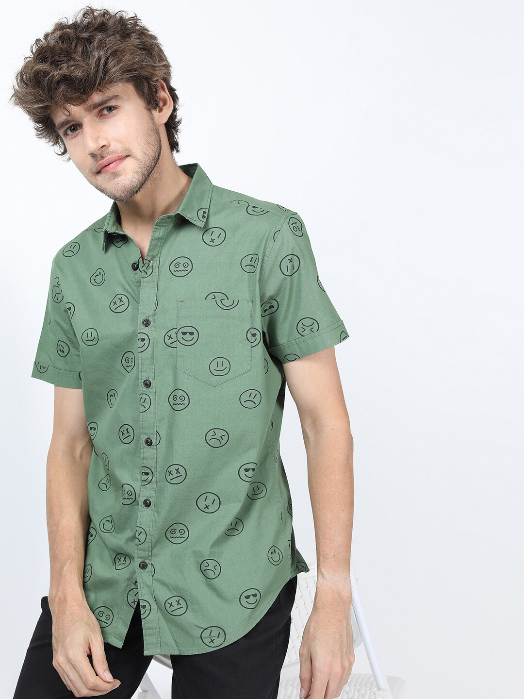 

HIGHLANDER Men Green Slim Fit Printed Casual Shirt