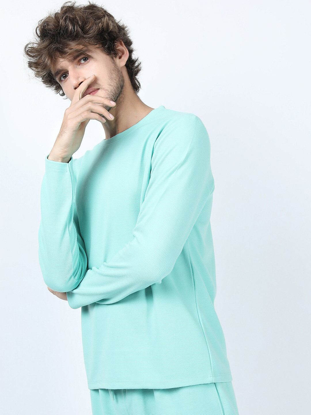 

HIGHLANDER Men Blue Round Neck Structured Slim Fit T-shirt