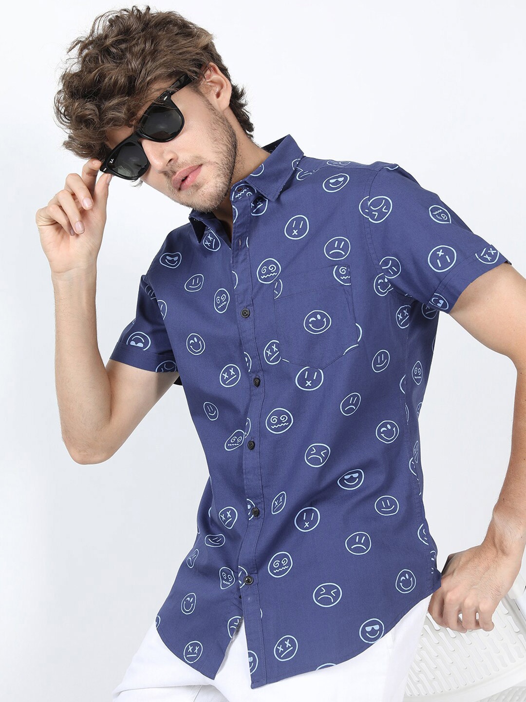 

HIGHLANDER Men Blue Slim Fit Printed Cotton Casual Shirt
