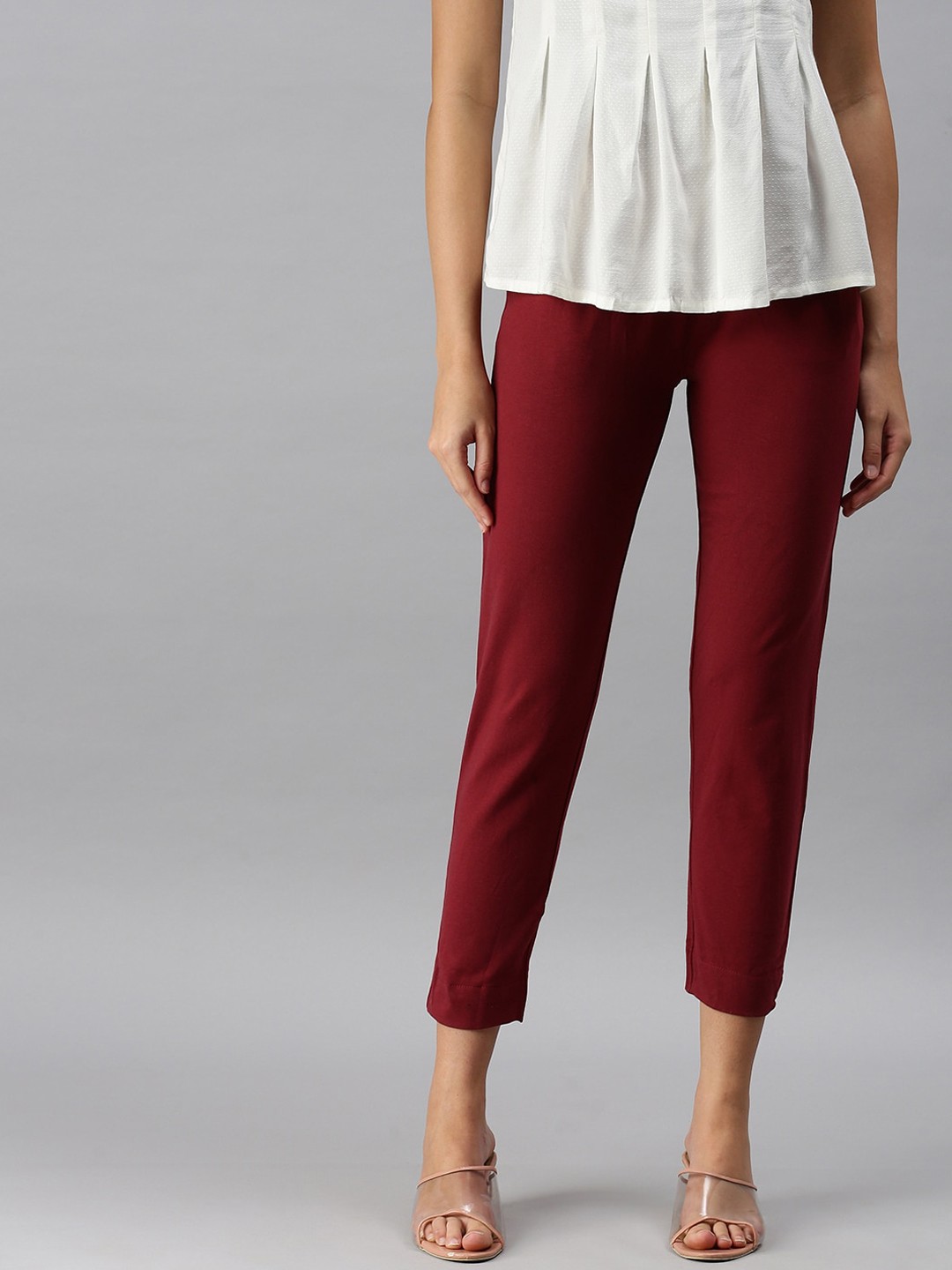 

De Moza Women Maroon Pencil Slim Fit Trousers