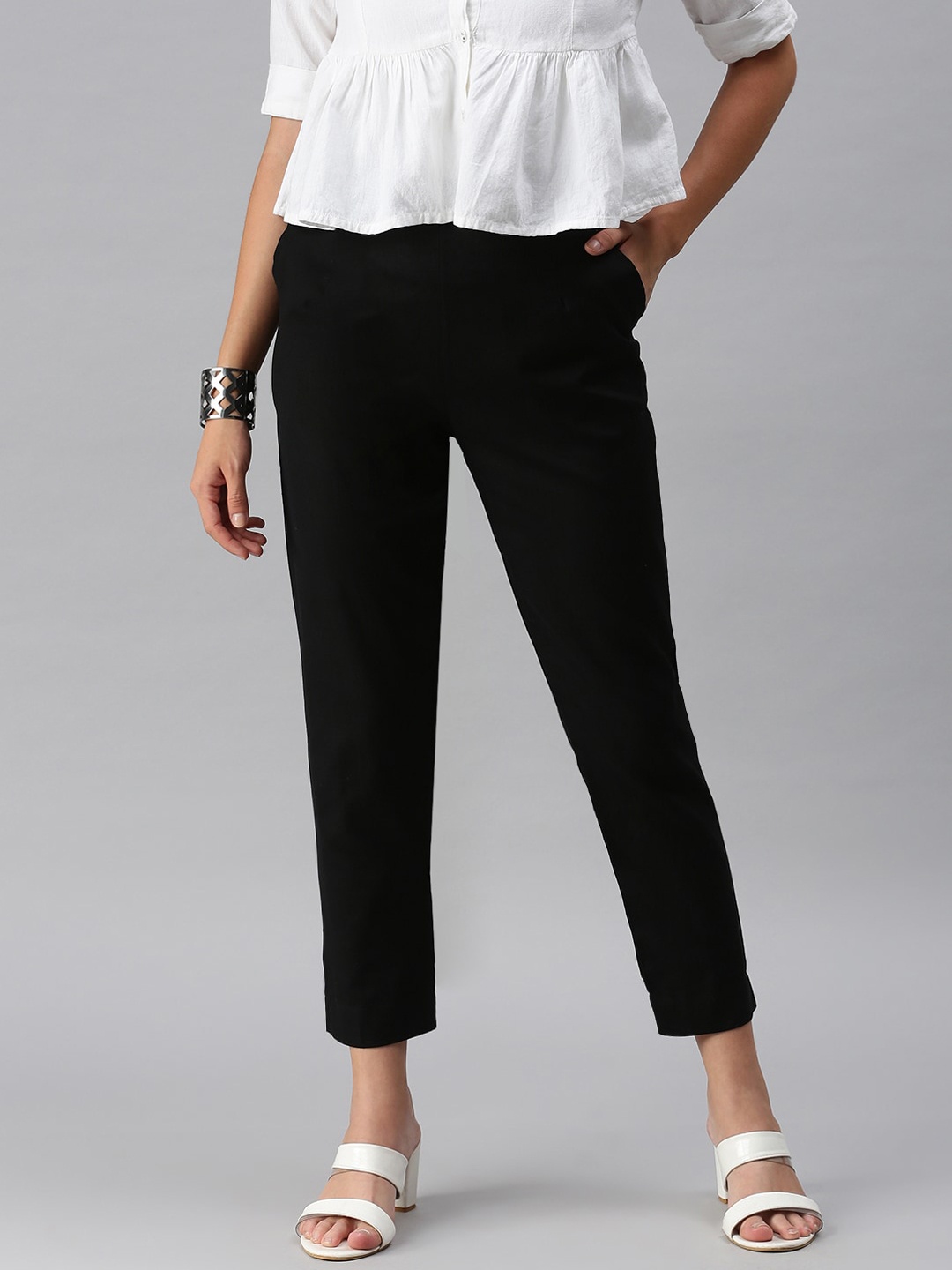 

De Moza Women Black Pencil Slim Fit Trousers