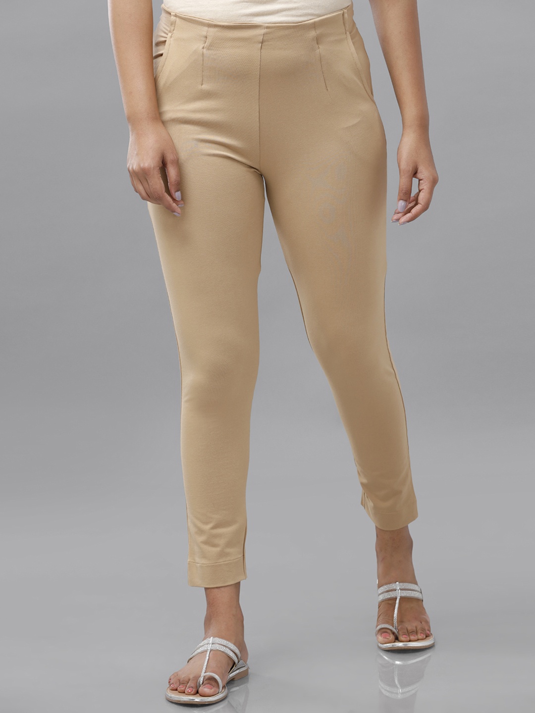 

De Moza Women Nude-Coloured Pencil Slim Fit Trousers