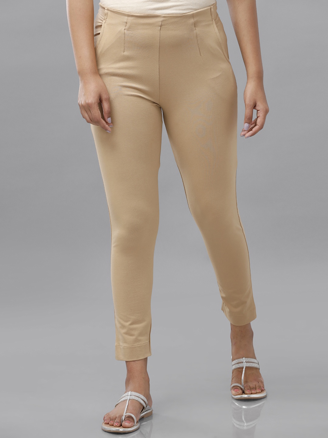 

De Moza Women Nude-Coloured Pencil Slim Fit Trousers