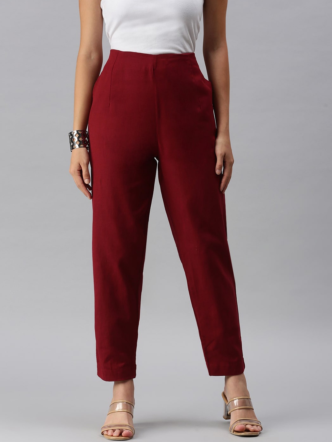 

De Moza Women Maroon Pencil Slim Fit Trousers