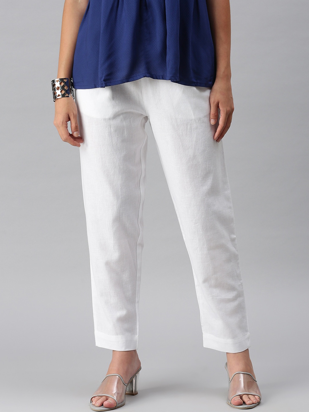 

De Moza Women White Pencil Slim Fit Trousers