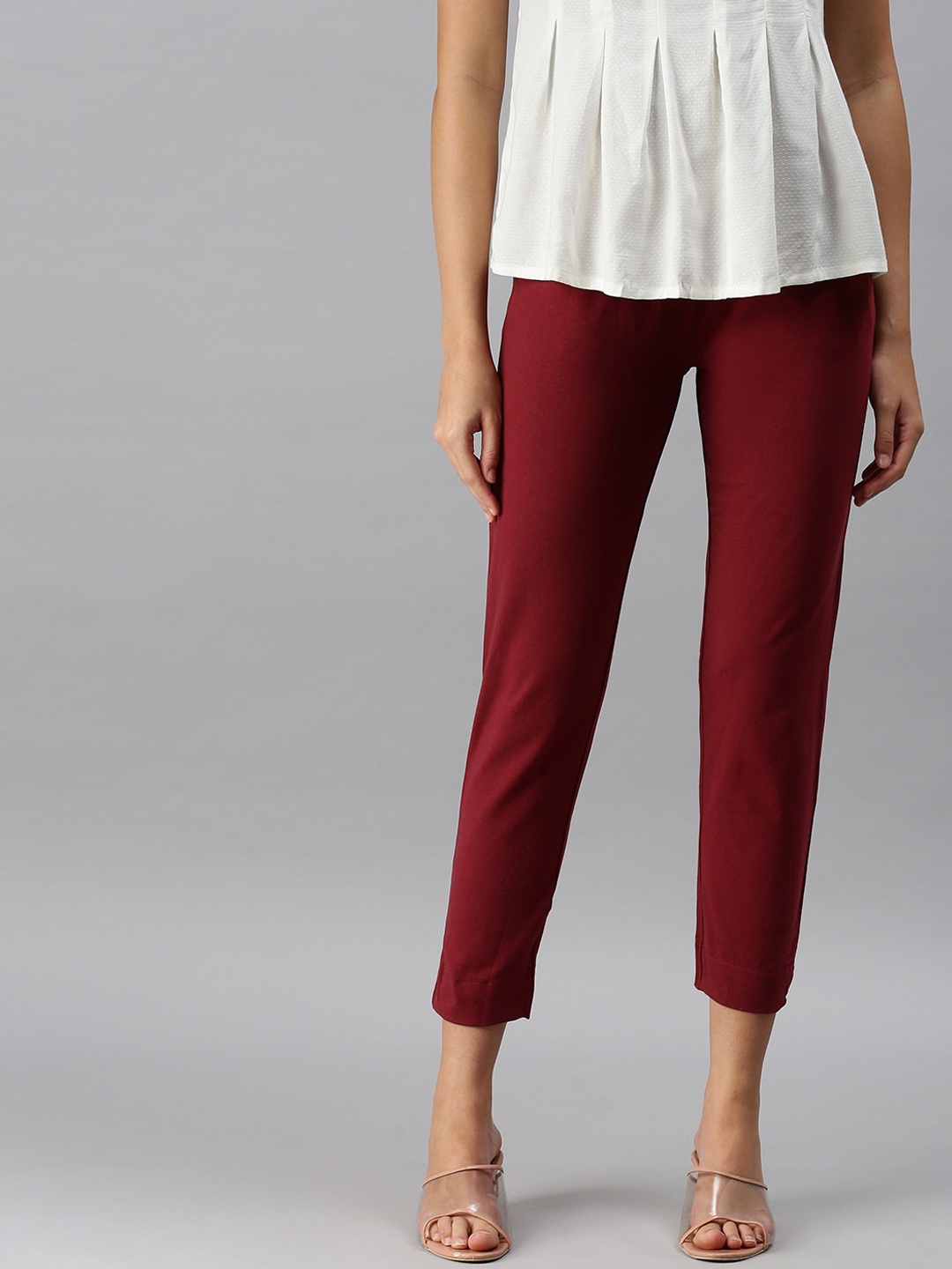 

De Moza Women Maroon Pencil Slim Fit Trousers