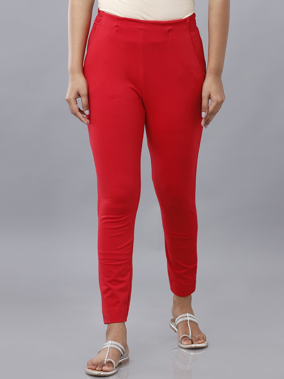 

De Moza Women Red Pencil Slim Fit Cigarette Trousers