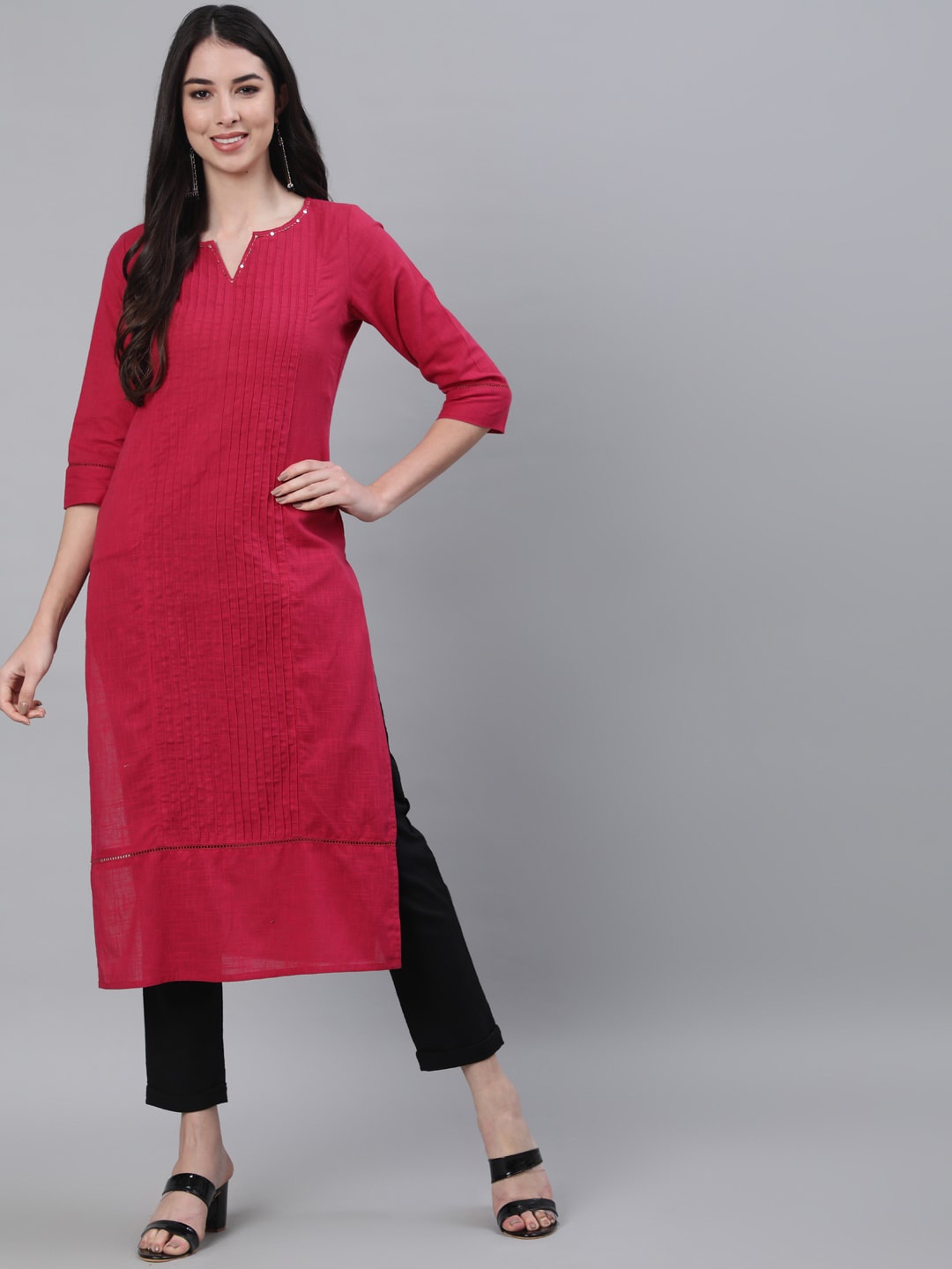 

Jaipur Kurti Women Pink Panelled Pure Cotton Kurta with Trousers