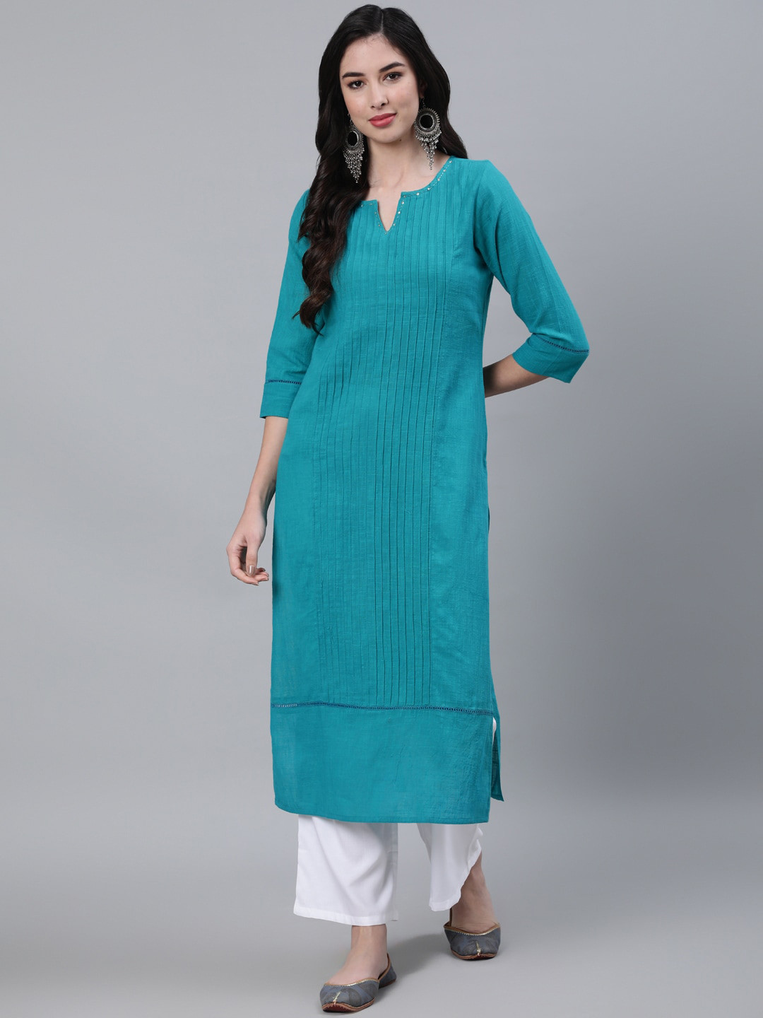 

Jaipur Kurti Teal Blue Pure Cotton Kurta with Palazzos