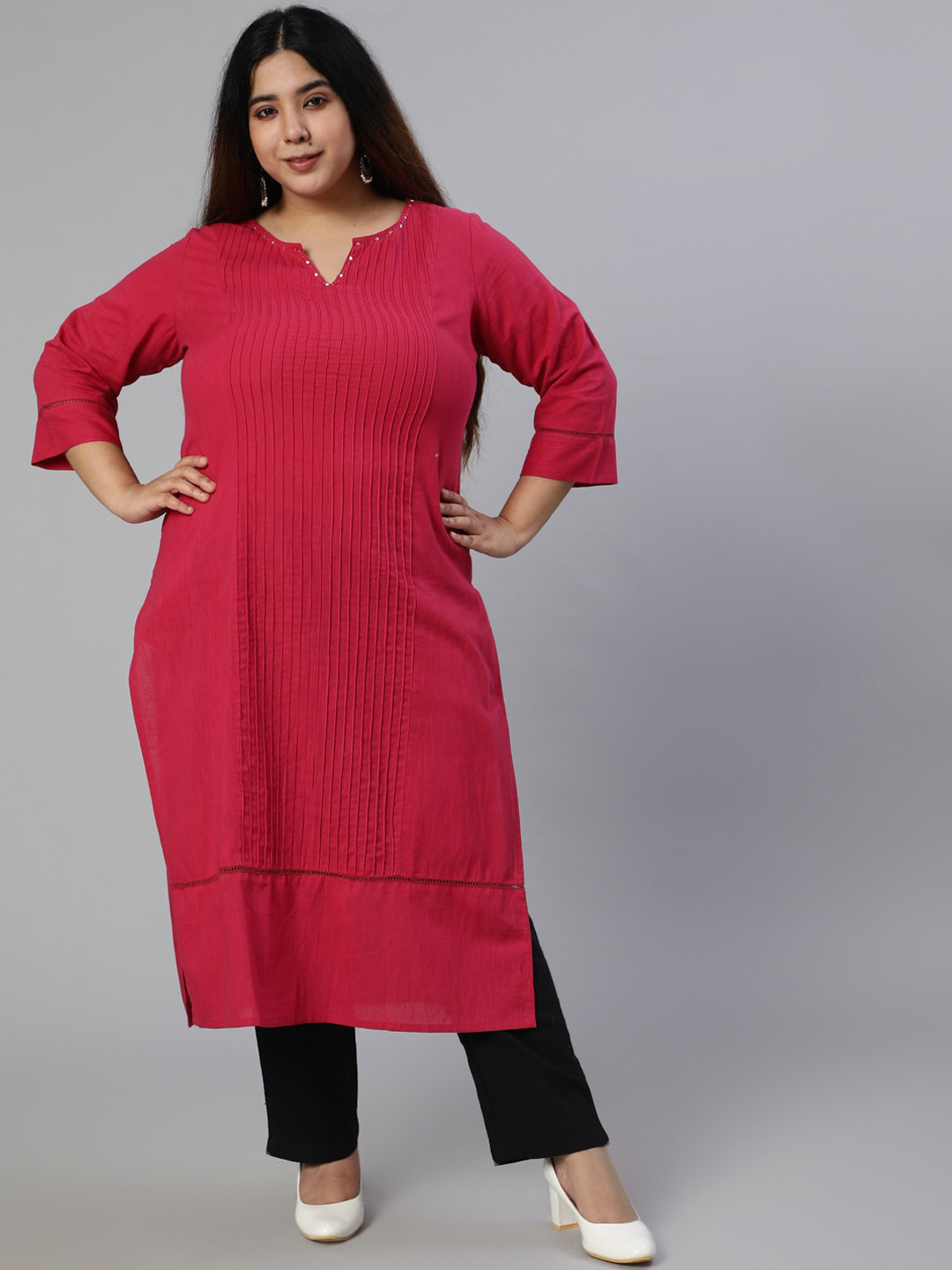 

Jaipur Kurti Women Pink Pure Cotton Kurta with Trousers