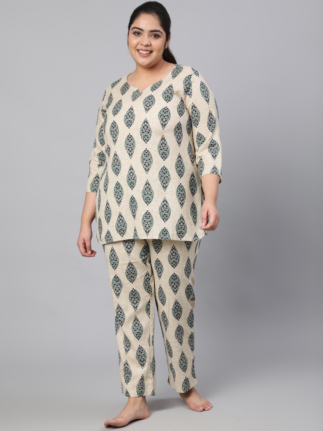 

Jaipur Kurti Women Blue & Beige Pure Cotton Printed Night suit