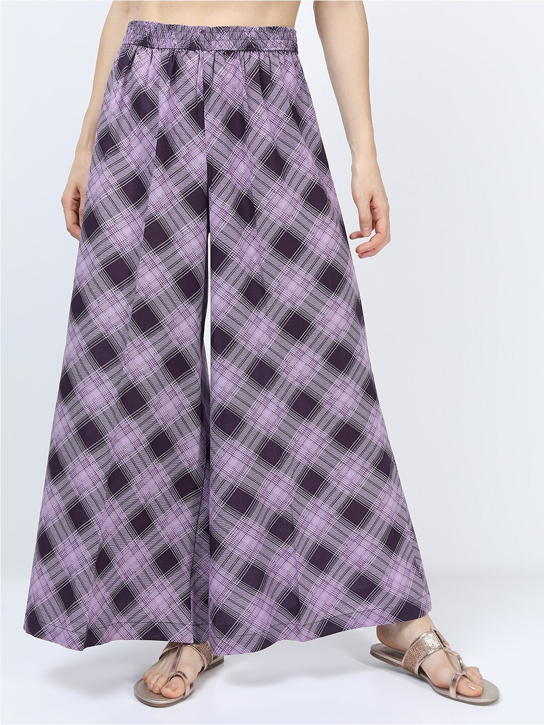 

Vishudh Women Purple & Black Checked Ethnic Palazzos
