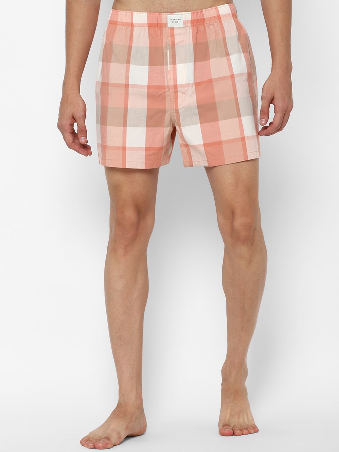 

AMERICAN EAGLE OUTFITTERS Men Peach & White Checked Boxers