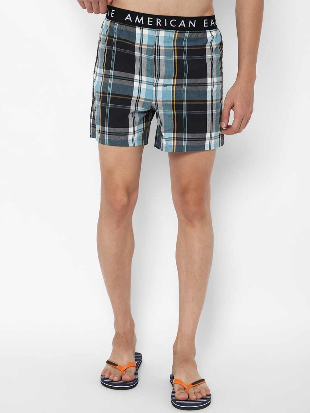 

AMERICAN EAGLE OUTFITTERS Men Blue & Black Checked Boxer